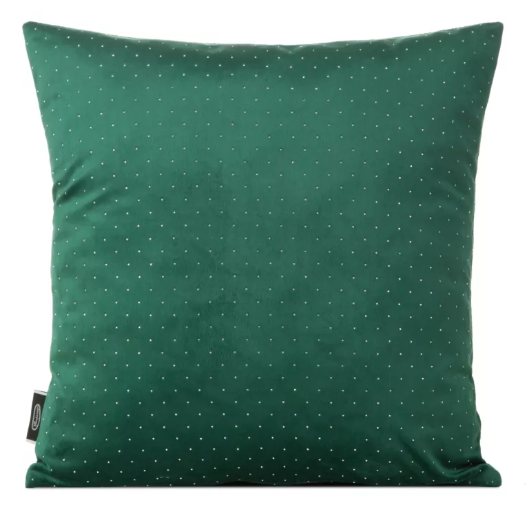 Poszewka na poduszkę 45x45 cm welwetowa zdobiona diamencikami ciemnozielona ARIADNA Eurofirany