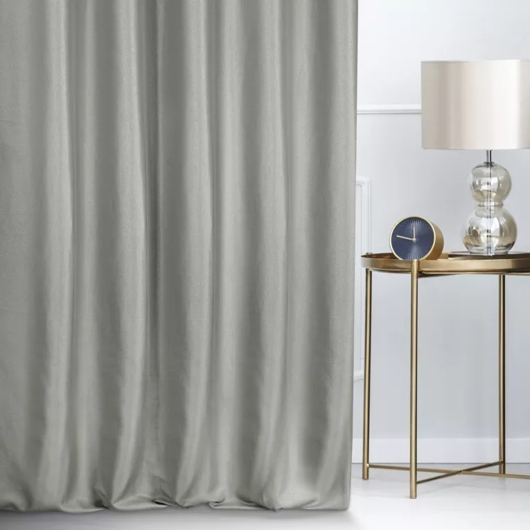 Zasłona szyta na taśmie fala LUXOR stalowa z eleganckiej lśniącej tkaniny o drobnym splocie