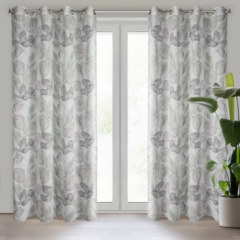 Zasłona naturalno, zielona w stylu boho 140x250 cm przelotka MILLIE Eurofirany