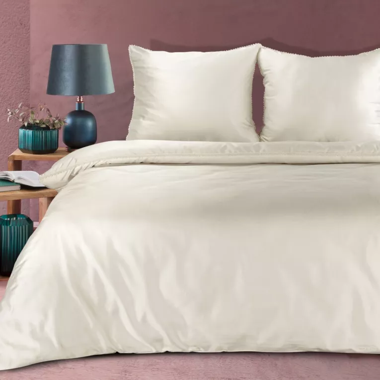 Pościel 160x200 cm z makosatyny bawełnianej kolor kremowy zdobiona subtelną koronką DIVA 20 Eurofirany