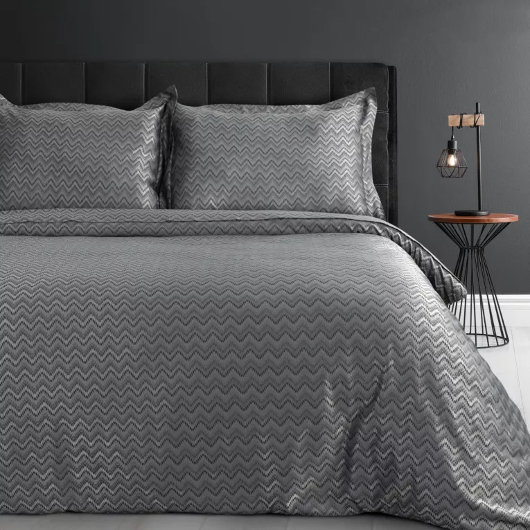 Pościel 160x200 cm z wiskozy bambusowej kolor stalowy zdobiona żakardowym wzorem BAMBO Eurofirany