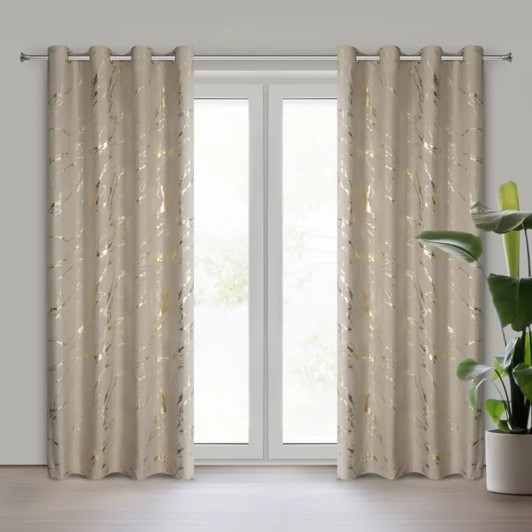 Zasłona beżowo, złocista zdobiona nadrukiem marmurku 140x250 cm przelotka LANI Eurofirany
