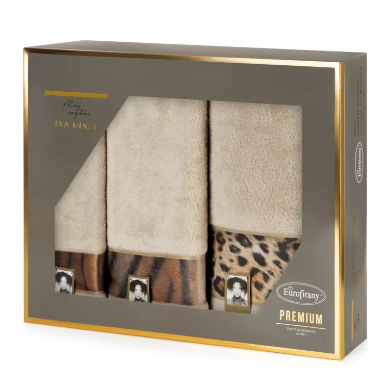 Zestaw ręczników bawełnianych 3 szt kolor beżowy ,czarny 500 g/m2 Eva Minge 23 Eurofirany
