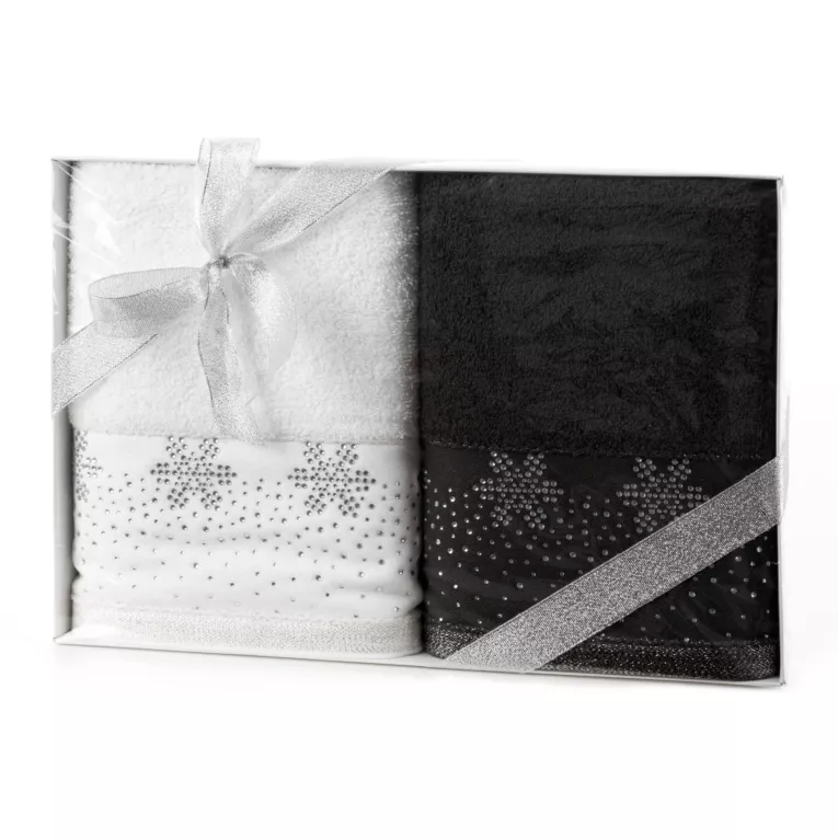 Zestaw ręczników światecznych bawełnianych 2 szt 50x9 cm kolor biały,czarny 420 g/m2 JOY 10 Eurofirany