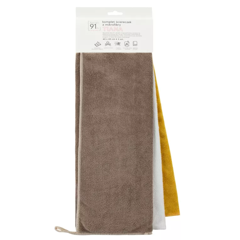 Komplet ściereczek 3 szt 40x40 cm z mikrofibry kolor brązowy,biały 300g/m2 TIANA Design 91 Eurofirany