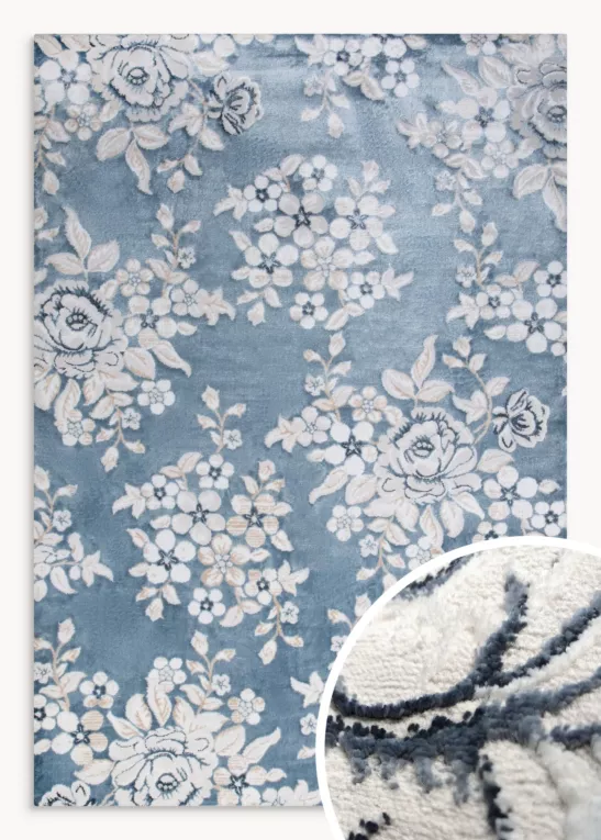 Dywan 80x150 cm niebiesko, kremowy z motywem kwiatów IMPRESIVE 1 Eurofirany