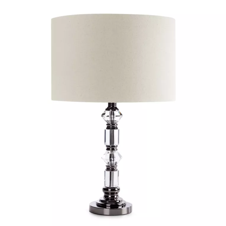 Lampa stołowa beżowa SANDI zdobiona szklanymi kryształkami oraz matowym abażurem Eurofirany