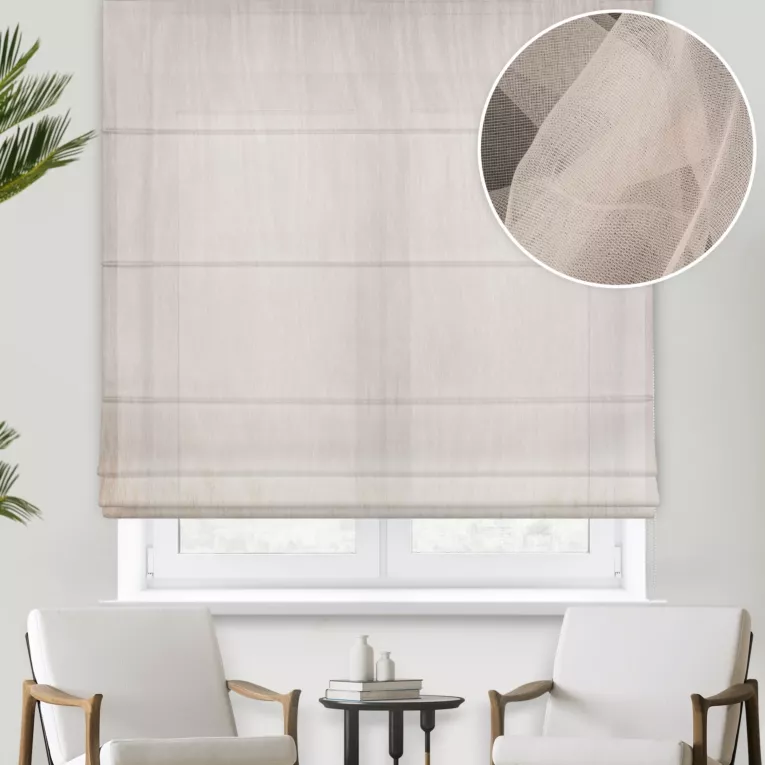 Roleta rzymska pomarańczowa z delikatnej i miękkiej w dotyku tkaniny, wykończona obciążnikiem