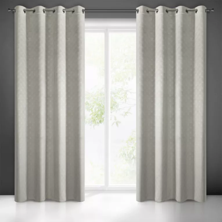 Zasłona beżowa wzór geometryczny z wytłaczanego welwetu 140x250 cm przelotka JULIA Eurofirany