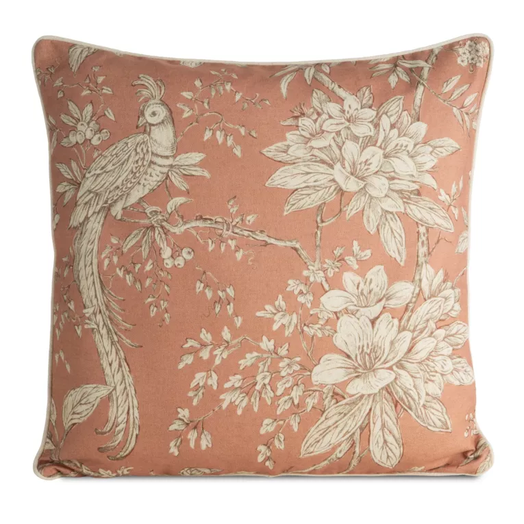 Poszewka na poduszkę 50x0 cm bawełniana z dodatkiem lnu zdobiona nadrukiem roślinnym pudrowo, kremwoa LEN Eurofirany