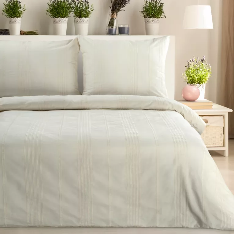 Pościel 160x200 cm bawełniana kolor kremowy z haftem z drobnych paseczków Reina Line Eurofirany