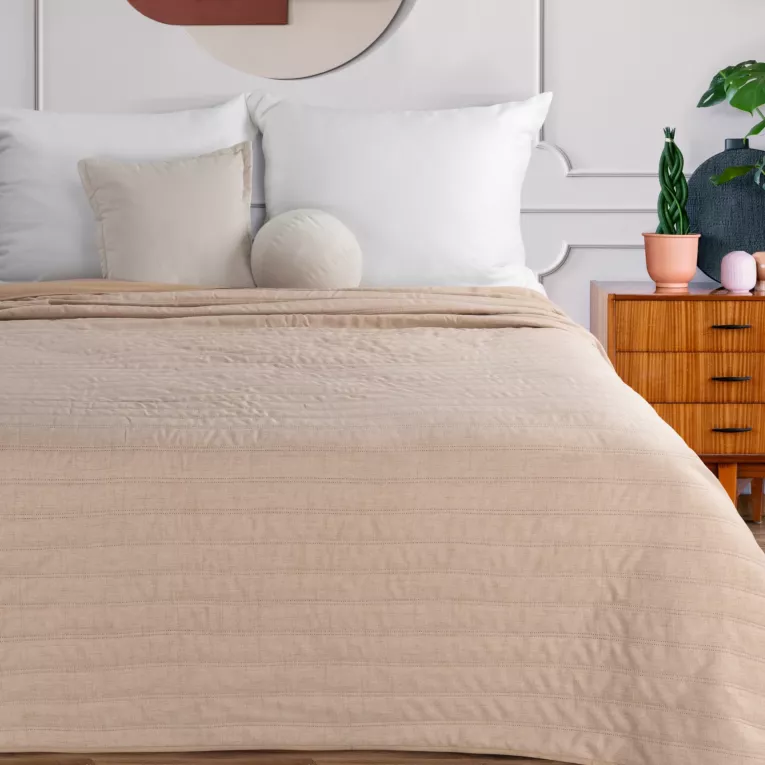 Narzuta imitująca len pomarańczowa pikowana metodą hot press 220x240 cm SELEN Eurofirany