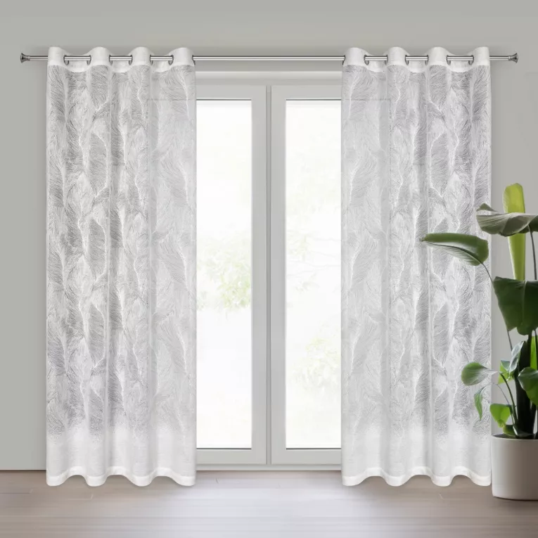 Dekoracja okienna biała z żakardu zdobiona botanicznym wzorem 140x250 cm przelotka LINNEA Eurofirany