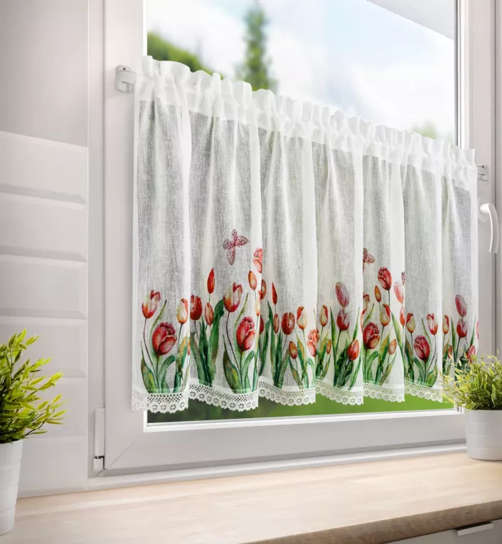 STELLA zazdrostka z etaminy w stylu sielankowym z koronką Eurofirany