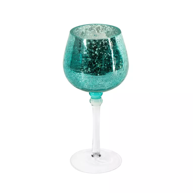 VERRE TURKUSOWY ŚWIECZNIK W KSZTAŁCIE KIELICHA ZE SZKŁA ARTYSTYCZNEGO 20x9 cm EUROFIRANY