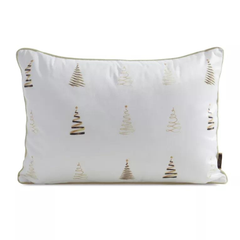 Poszewka na poduszkę świąteczna 30x50 cm welwetowa biało, złota zdobiona nadrukiem i ozdobną wypustką Eurofirany