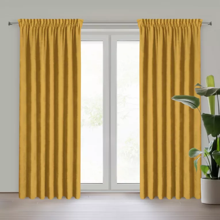 Zasłona musztardowa z tkaniny welurowej 560x280 cm taśma - Dora Eurofirany