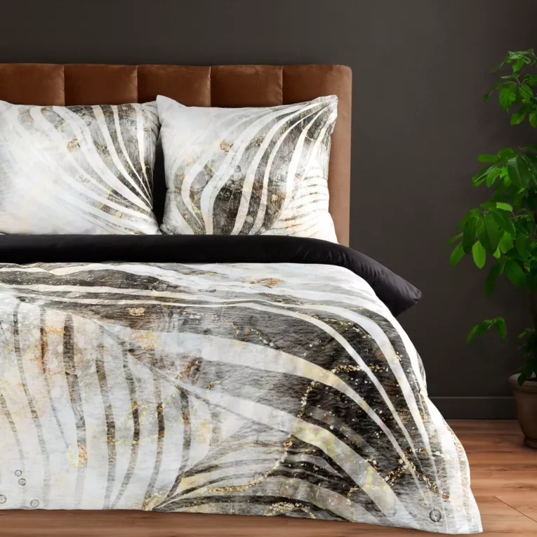 Pościel 160x200 cm z makosatyny bawełnianej kolor beżowy, czarny z nowoczesnym wzorem Eva Minge Eurofirany