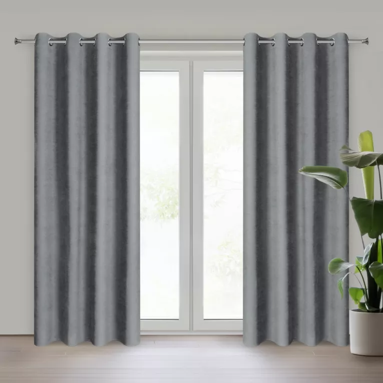 Zasłona szara z tkaniny welurowej 560x270 cm przelotka - Dora Eurofirany