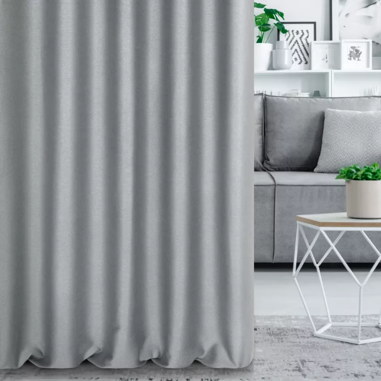 Zasłona szyta na taśmie fala szara tkanina zaciemniająca, strukturalna typu dimout