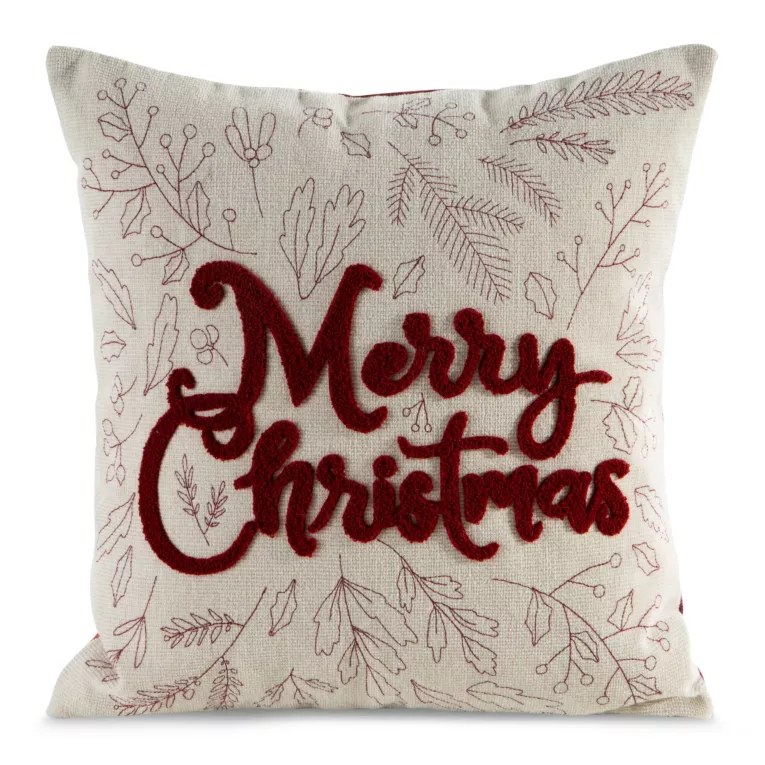 Poszewka na poduszkę 45x45 cm o płóciennej strukturze z wypukłym mięciutkim napisem kremowo, bordowa Eurofirany