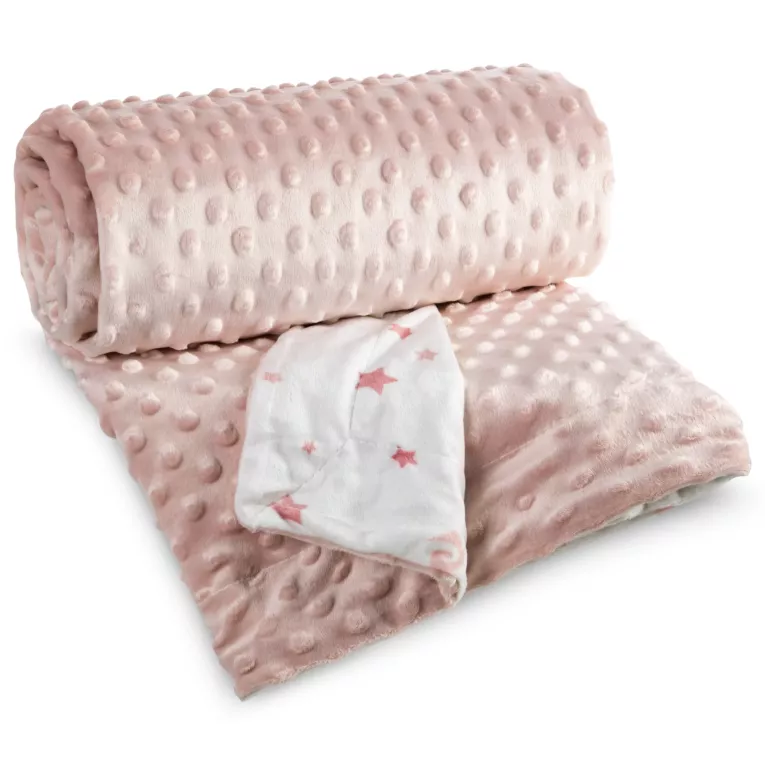 Dwustronny koc dziecięcy 80x110 cm różowo, kremowy z tkaniny minky oraz uroczych gwiazdek BABY 5 Pierre Cardin Eurofirany