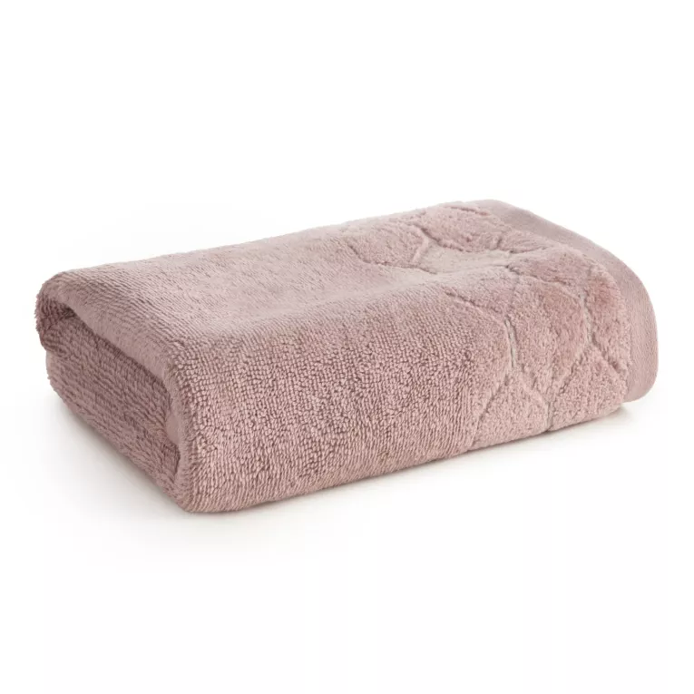 Ręcznik kąpielowy 50x90 cm bawełniany kolor pudrowy z welwetową geometryczną bordiurą 500 g/m2 LUMIA Eurofirany