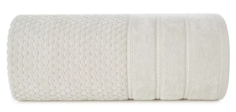 Ręcznik kąpielowy 50x90 cm bawełniany kolor beżowy z ozdobną bordiurą w paseczki 500 g/m2 ADORE Eurofirany