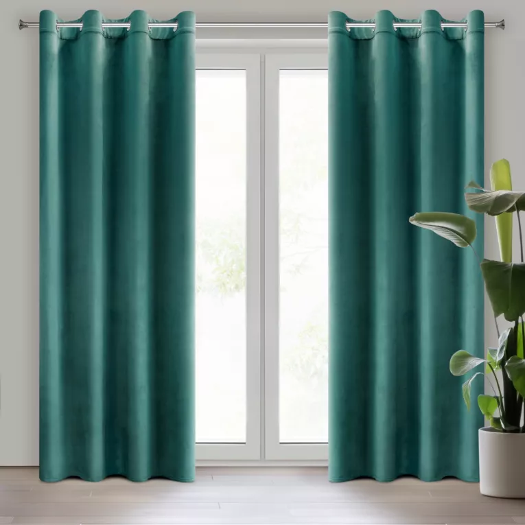 Komplet 2 szt. zasłon ciemno turkusowych z welwetowej tkaniny 140x250 cm przelotki - DARLA Eurofirany