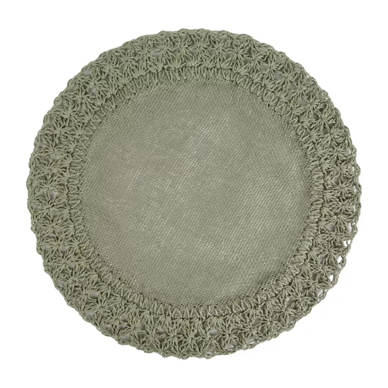 Podkładka okrągła na stół zielona średnica 38 cm BOHO 11 pleciona z ozdobnym brzegiem