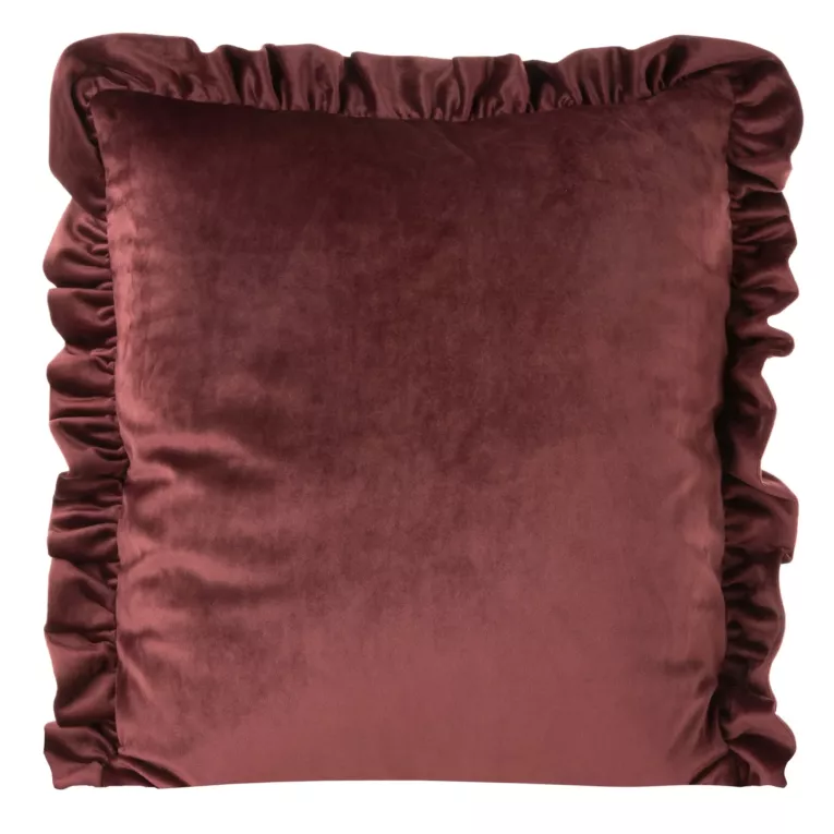 Poszewka na poduszkę 45x45 cm welwetowa zdobiona na brzegach falbanami ciemnobordowa VELVET 25 EUROFIRANY PREMIUM