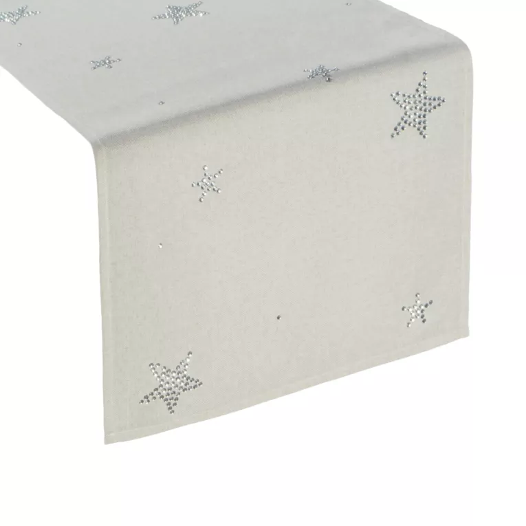 MERRY KREMOWY BIEŻNIK ŚWIĄTECZNY ZDOBIONY KRYSZTAŁOWYMI GWIAZDKAMI 33x180 cm EUROFIRANY