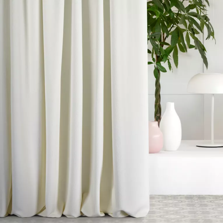 Zasłona szyta na taśmie fala INAYA kremowa z miękkiej tkaniny o naturalnym splocie w stylu ekologicznym