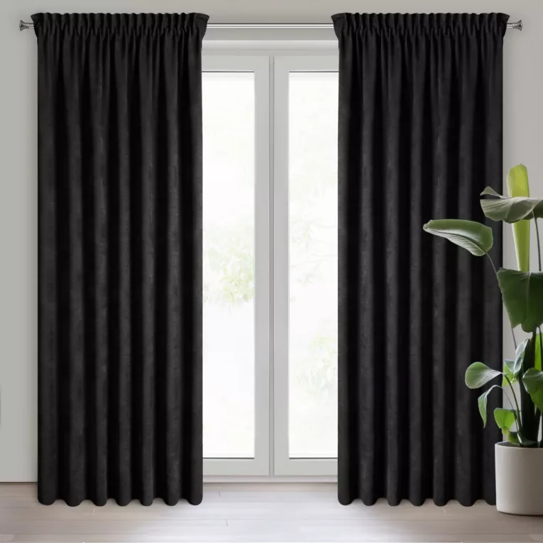 Zasłona czarna z tkaniny welurowej 140x260 cm taśma - Dora Eurofirany
