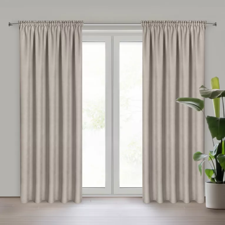 Zasłona beżowa z tkaniny welurowej 560x240 cm tunel Dora Eurofirany