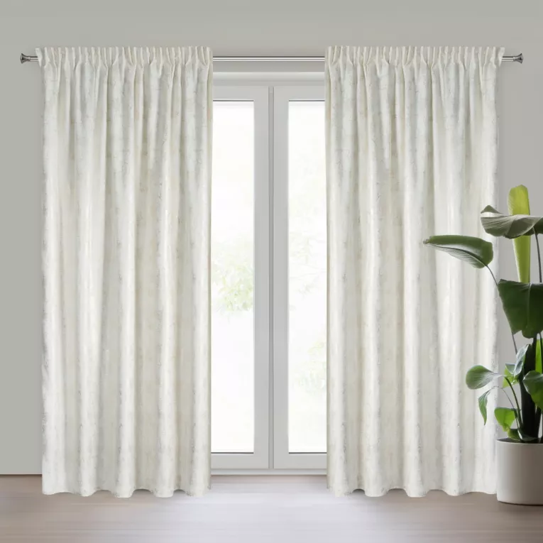 Zasłona kremowo, szampańska welwetowa z błyszczącym nadrukiem 140x250 cm taśma - INGRID Eurofirany