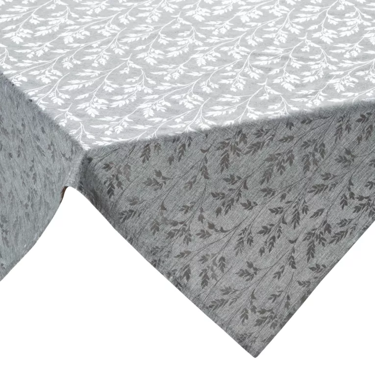Bieżnik na stół srebrny 85x85 cm z przyjemnej tkaniny SIMONA zdobiony błyszczącym wzorem gałązek