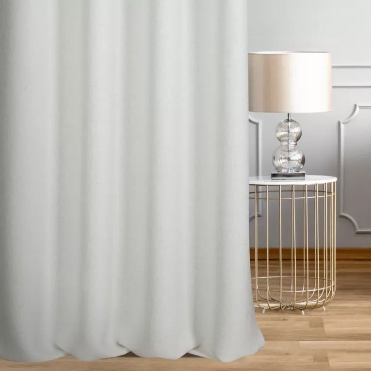 Zasłona szyta na taśmie fala jasnosrebrna z tkaniny o naturalnym splocie w stylu eko