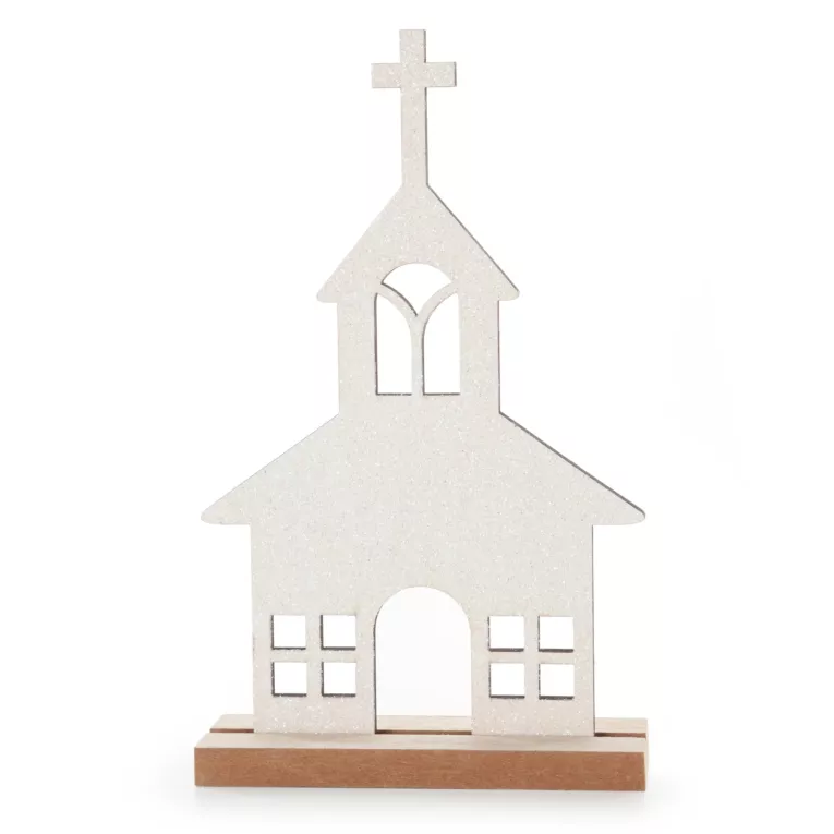 Ozdoba świąteczna kościół obsypany brokatem 13x18 cm Eurofirany