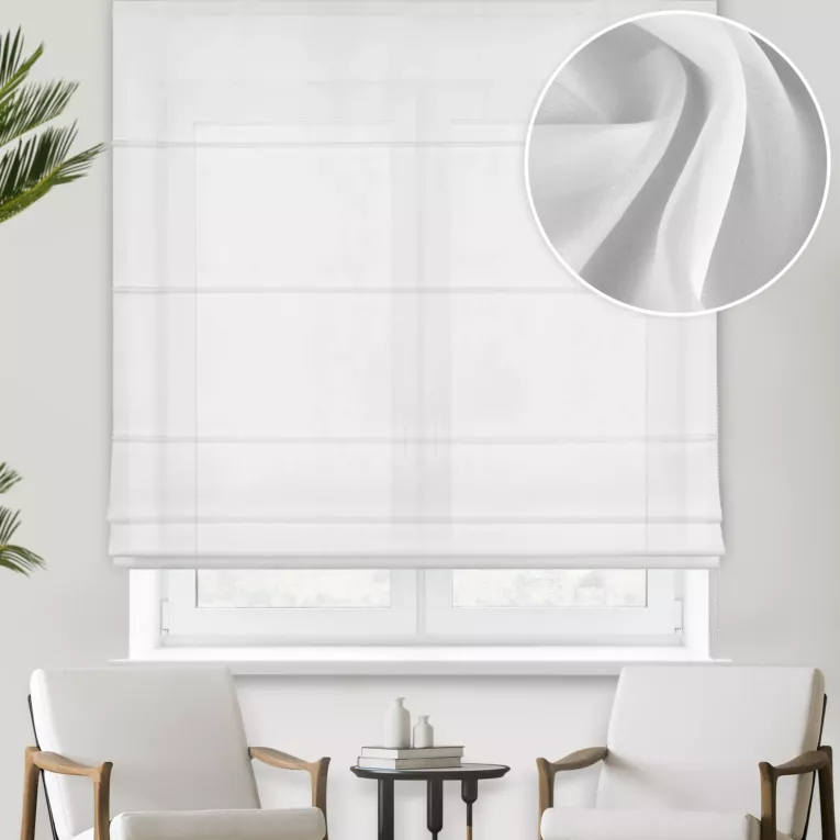 Roleta rzymska biała z mlecznobiałej żorżety o perłowym połysku