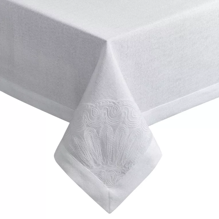 Obrus biały 140x220 cm ELEN zdobiony ozdobną kantą i haftowaną koronką EUROFIRANY PREMIUM