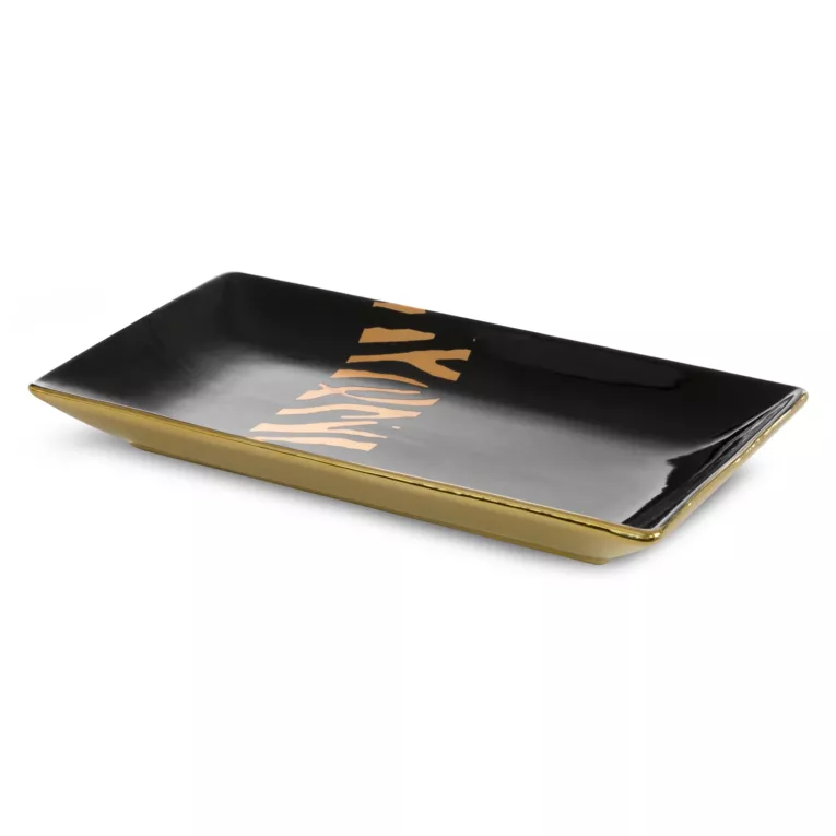 Patera dekoracyjna SELENA czarna prostokątna ze złotym akcentem Eurofirany