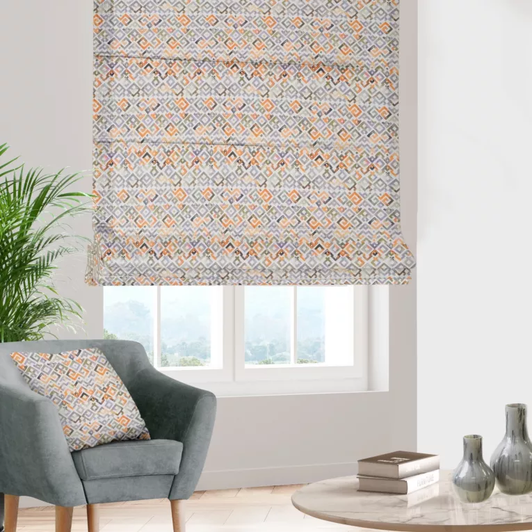 Roleta rzymska wielokolorowa z tkaniny bawełnianej o naturalnym płóciennym splocie