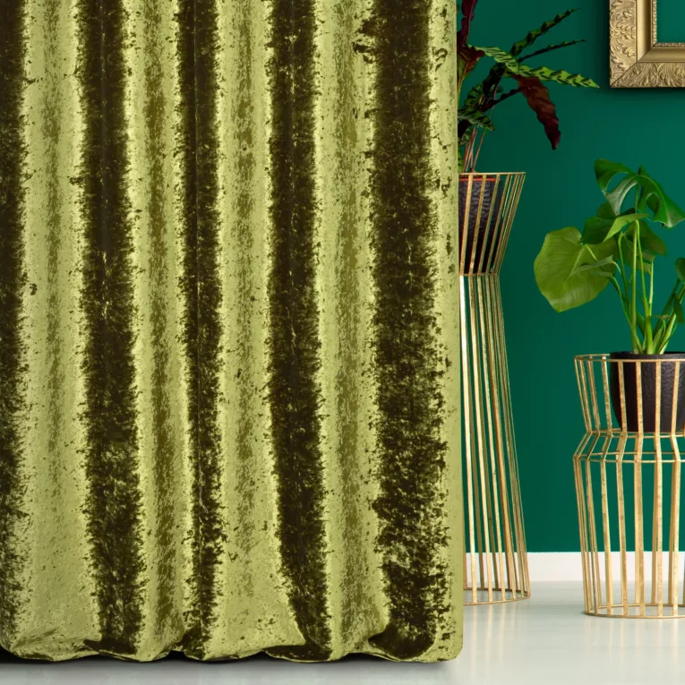 Zasłona szyta na taśmie fala oliwkowa z miękkiej tkaniny welwetowej z efektem kreszowania