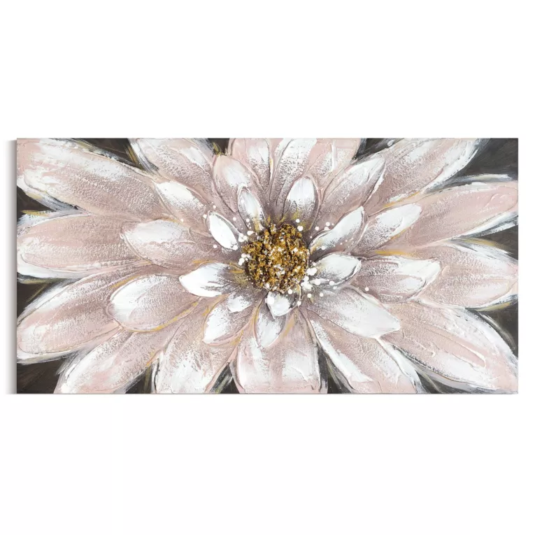 Obraz pudrowo różowy, złoty ręcznie malowany na płótnie z motywem kwiatu 40x80 cm  Eurofirany