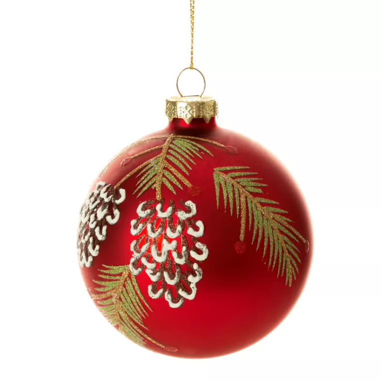 Klasyczna szklana bombka ręcznie zdobiona motywem szyszek Eurofirany