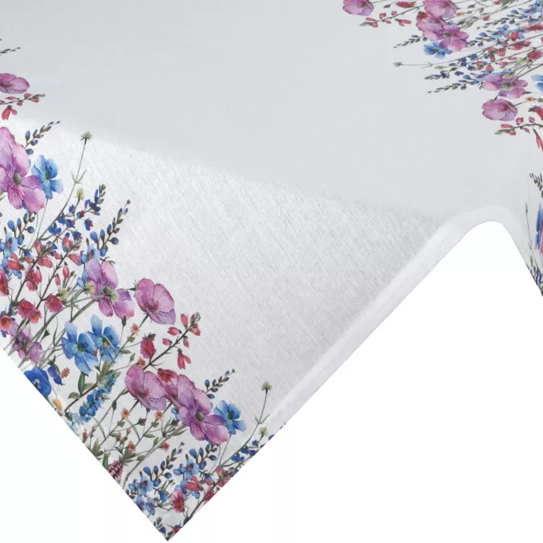 Obrus na stół plamoodporny 85x85 cm biało, różowy z motywem wiosennych kwiatów - RUBY Eurofirany