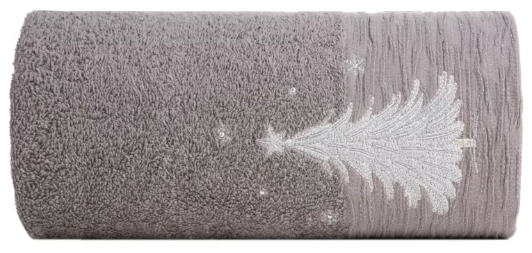 Ręcznik kąpielowy świąteczny 50x90 cm bawełniany kolor stalowy,srebrny zdobiony świątecznym haftem 480 g/m2 JOY Eurofirany