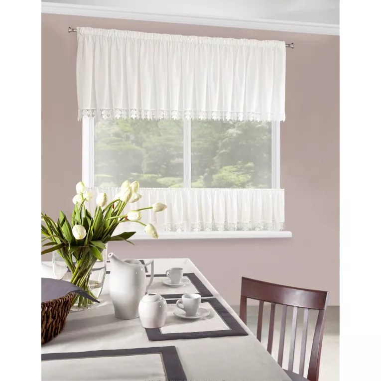 DAGMARA 2 ZESTAW KREMOWA FIRANA Z GIPIURĄ ZAZRDOSTKĄ 400x65 cm + 400x35 cm EUROFIRANY