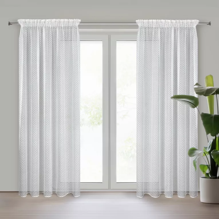Firana biała z drobnym wzorem geometrycznym 140x270 cm taśma ALAYA Eurofirany